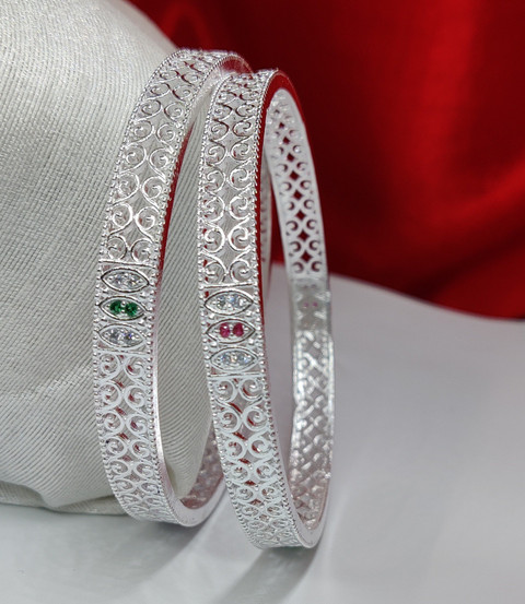 AK Metal, Brass Cubic Zirconia, Diamond Silver Coated Bangle Set