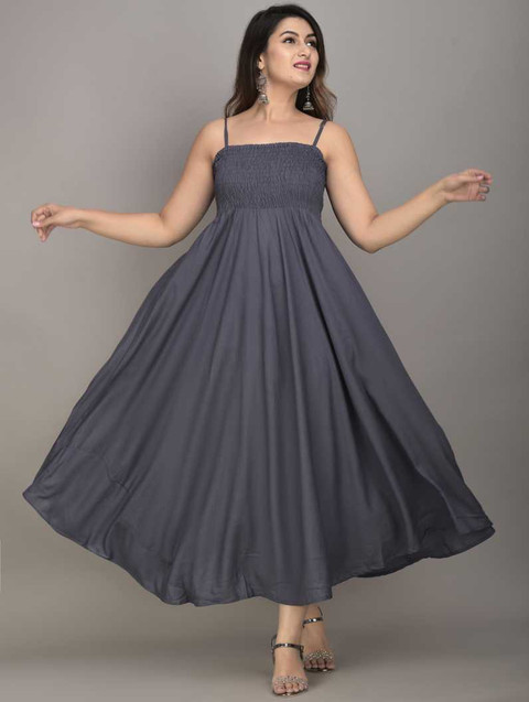 Jaipurivastra Women Gown Grey Ankle Length Dress - Buy Jaipurivastra Women  Gown Grey Ankle Length Dress Online at Best Prices in India | Flipkart.com