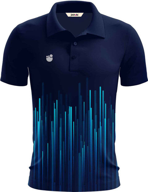 Printed Men Polo Neck Multicolor, Navy Blue T-Shirt