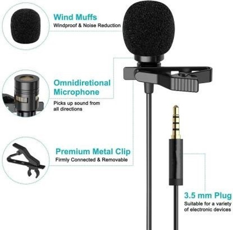 Miraaz High Quality Clip Microphone For CALLER Mike for  Voice Recording Lapel Mic Mobile, PC, Laptop, Android Smartphones, DSLR 