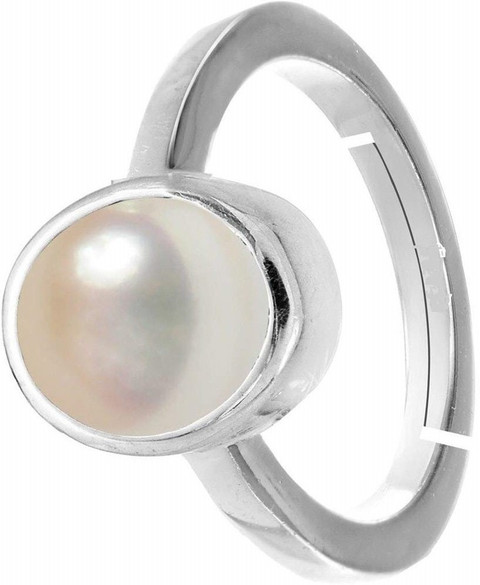 Akshita gems South Sea Pearl Ratti Carat Natural Pearl Gemstone  Moti Adjustable Brass Pearl Silver Plated Ring