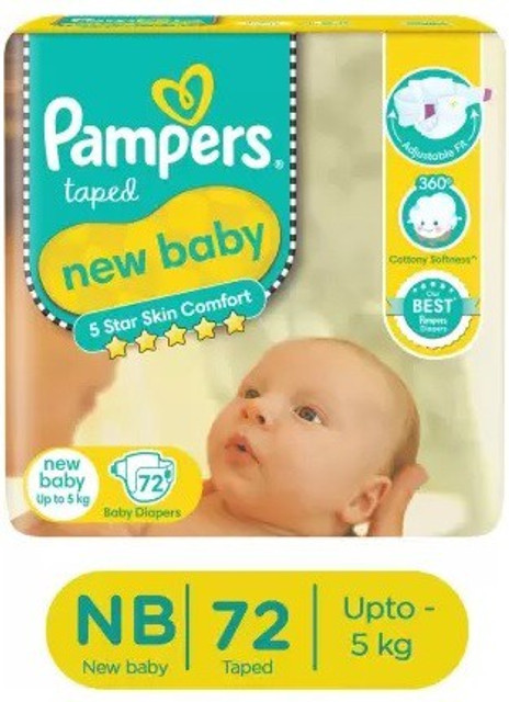 Pampers Active Baby Diapers New Born (72 Pieces) PACK OF New
