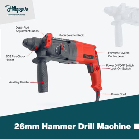 Hillgrove HGCM31M2 1200W-26mm Hammer Drill Machine with 5Pcs Hand Tool Kit, SDS Plus Drill Power & Hand Tool Kit (7 Tools) - Image 5