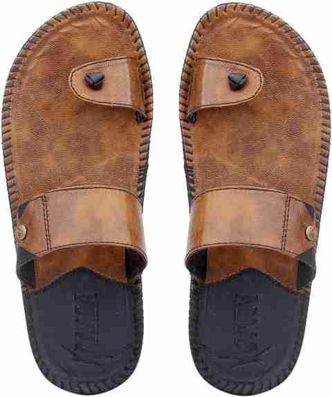 Kraasa Men Men Synthetic Leather Chappal (Tan) Flip Flops  display picture 3