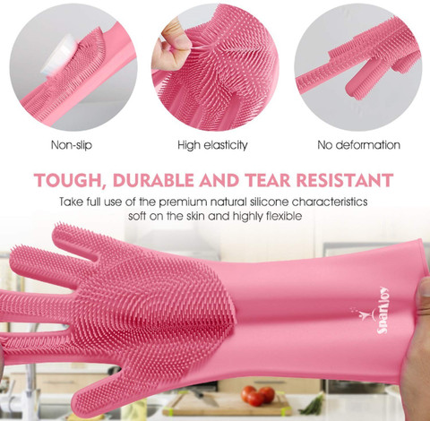 Qozent Kitchen Gloves For Winter- Reusable Rubber Silicon Household Safety  Wash Scrubber Heat Resistant Kitchen Gloves for Dish washing, Cleaning,
