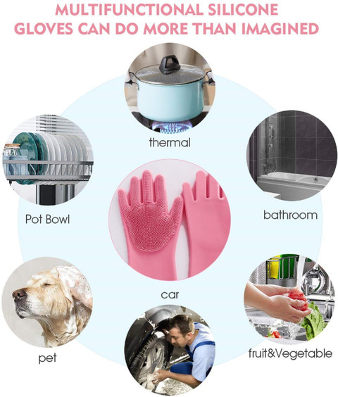 Qozent Kitchen Gloves For Winter- dish washing cleaning sponge gloves with  ph test drops for drinking water (Multicolour, Pair, free size) Wet and 