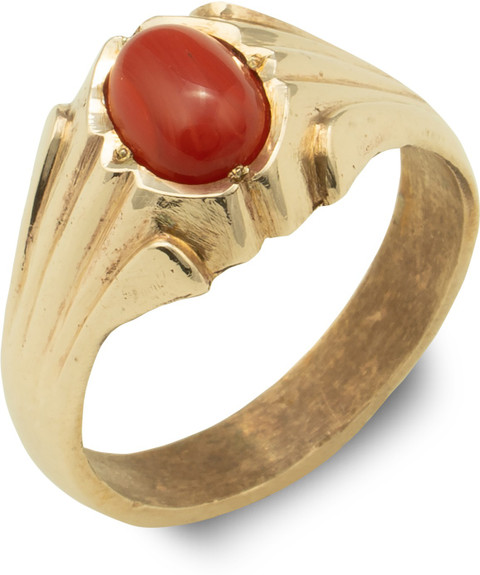 Naveen metal works Panchaloha/Impon red coral/Pavazham stone ring
