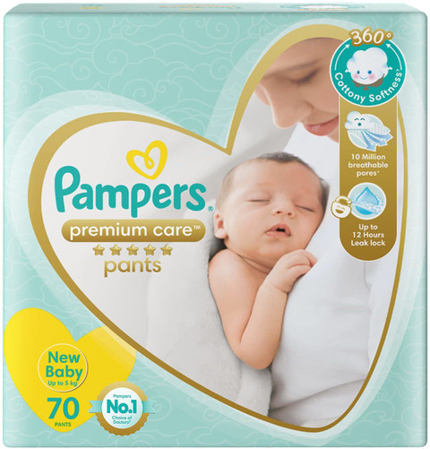 Pampers Premium Care Pants, New Born, Extra Small size baby diapers  (NB,XS), 70 count New Born