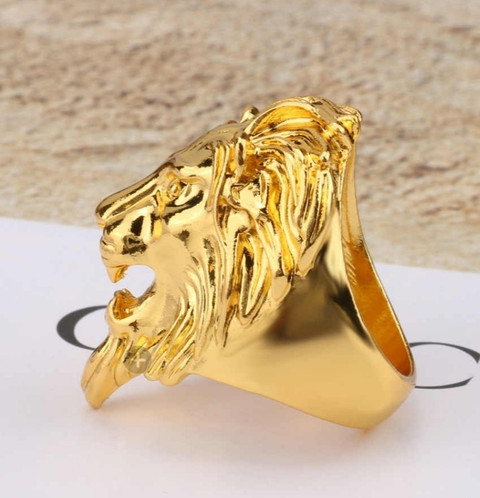 Jewelite Stainless Steel Gold Plated Lion Face Ring For Men And