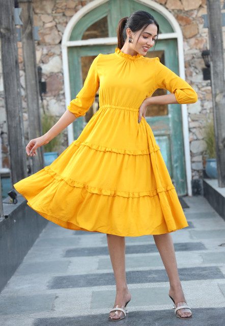 slim fit dress slacks Yellow Fit And Flare Dress Strappy Mini main image 1