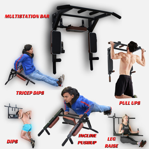 HASHTAG FITNESS Wall Mounted Chin Up Bar Multi-Grip Dip Station Dip Station