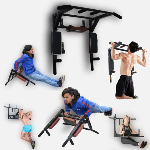 HASHTAG FITNESS Wall mounted pull up bar, dips station for home