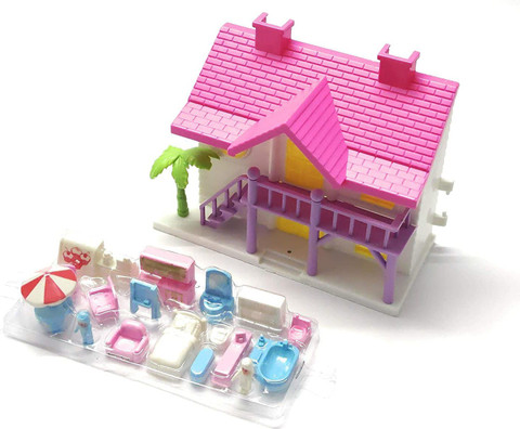 AS TRADERS Pink White Mini Doll House Play Set Toy for Kids (Pink White)