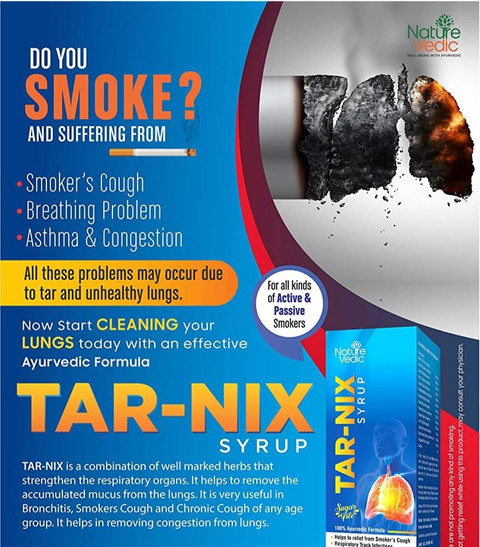 cigarette cough remedy Nature Vedic TARNIX SYRUP-Smokers Cough Syrup-Lungs Detox for Smokers-Remove  Lungs Tar Price in India