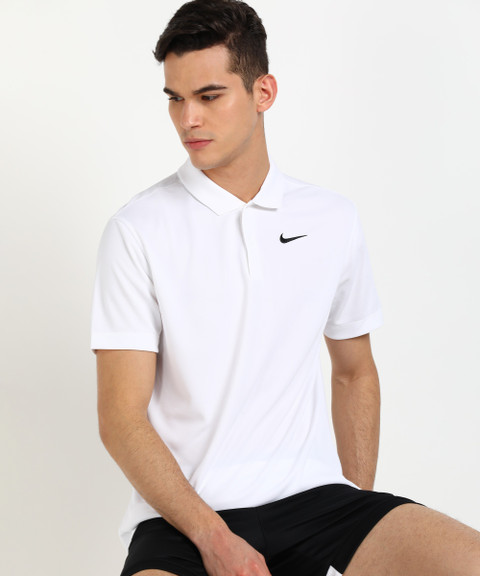 NIKE Solid Men Polo Neck White T-Shirt Buy NIKE Solid Men Polo
