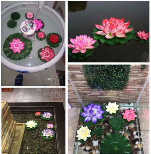 White Artificial Lotus Flowers, Fake Pond Plants, Floating Lotus Flowers With Water Lilys Pad Ornanments For Pool Patio Fish Pond Pool Fish Tank Aquarium (red