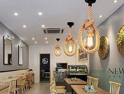 Inllex Pendant Rope Wall Lamps Light, Retro Style Home Decor Items Holder  Lantern Light Rod Jute Light Hanging Chain Rod