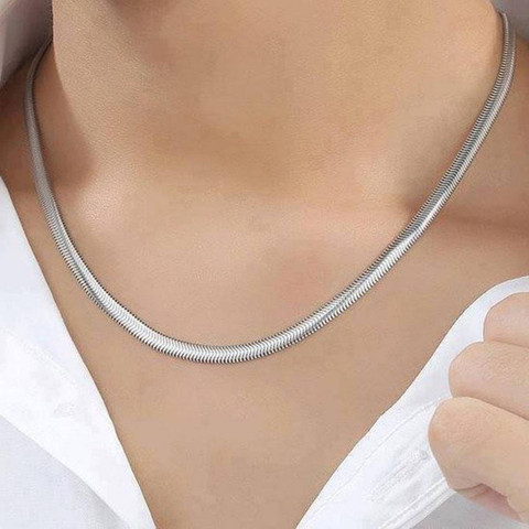 SILVERISH 2MM Flat Silver Chain for Men and Women Platinum Plated