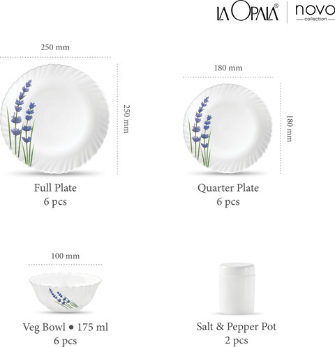 LAOPALA Pack of 20 Opalware La Opala Novo English Lavender Dinner