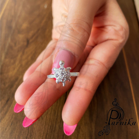 Parnika Tortoise Turtle Silver Finger Ring for Girls, Boys, Women