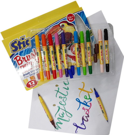 STIC 2-in-1 Brush Strokes Pens [Brush Twin Tip - 12 Shades] - 2-in