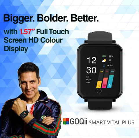 GOQii Smart Vital Plus HD Full Touch Smart Notification SpO2 3Month  Health Coach Smartwatch