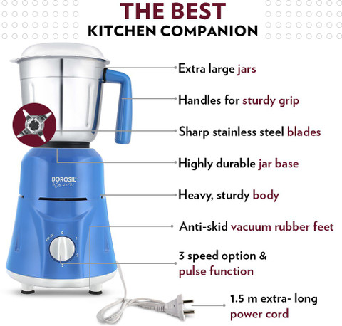 BOROSIL Blue Mixer Grinder 500 W Mixer Grinder