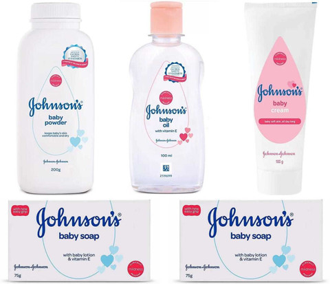 JOHNSON'S Baby powder 200 gm oil 100 ml, cream 100 gm and soap 75gm ×2