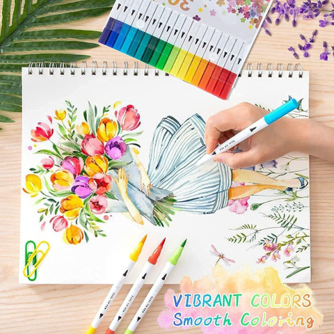 Kandle 100 Pcs Dual Tip Brush Marker Pens Fine Tip Markers Brush Pen for  Journal