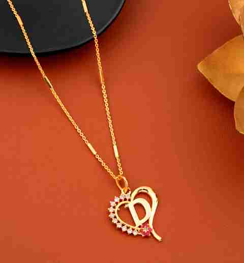 Vraj india D letter locket pendants alphabet name gold plated alloy new  model design with 19 inch chain for girls/women Gold-plated Alloy