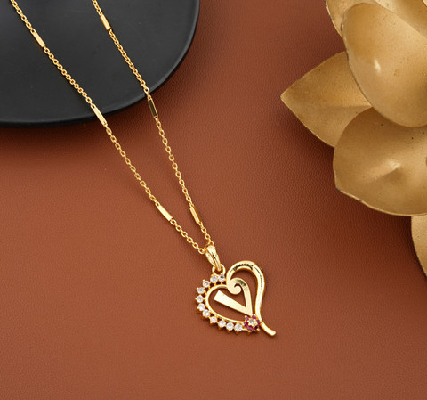 Jewel WORLD V letter mangalsutra gold plated pendant locket for