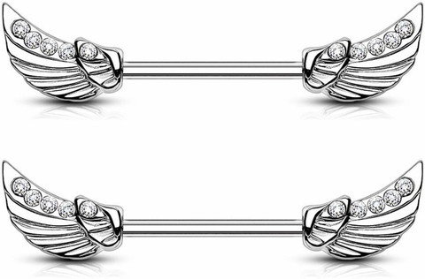 Via Mazzini Angels Wings Surgical Steel Nipple Bar (1 Pair