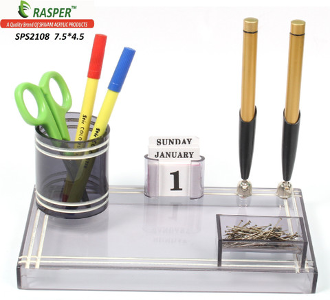 RASPER Compartments Small Acrylic Table Top Pen Holder Multipurpose  Stationery Desktop Organizer Pen Holder Office Pen Stand