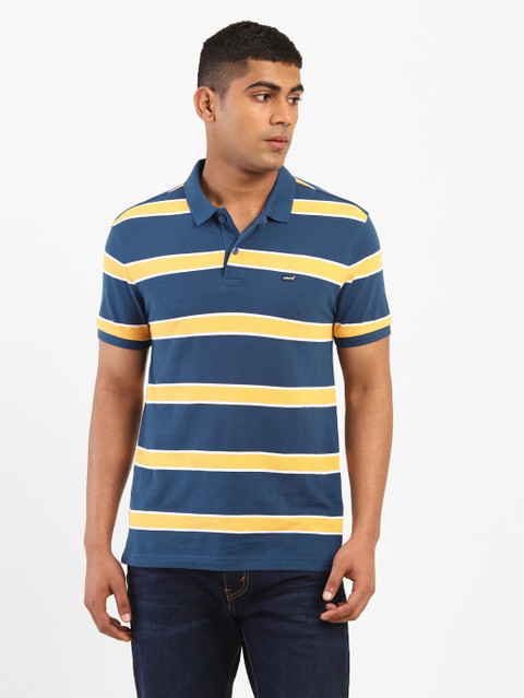 LEVI'S Striped Men Polo Neck Blue T-Shirt