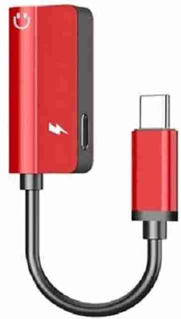 Gadget Zone Red Type-C Charging Plus Audio Jack Aux mm hedset