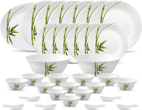LAOPALA Pack of 33 Opalware present Classique FLUTED GREEN dinner - Main Image