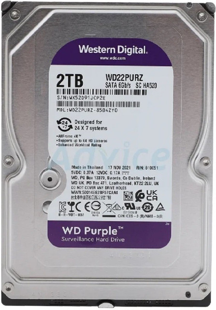 WD SATA 2 TB Surveillance Systems Purple SATA III Internal Hard