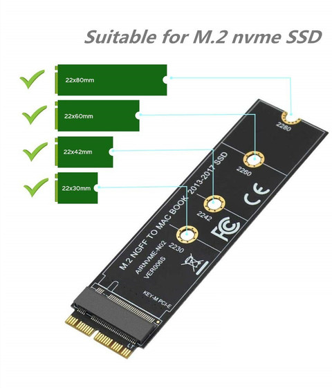microware NVME SSD Convert Adapter Card for MacBook Air Pro Retina  (Year 2013-2017) NVME SSD Convert Adapter Card Internal Optical Drive