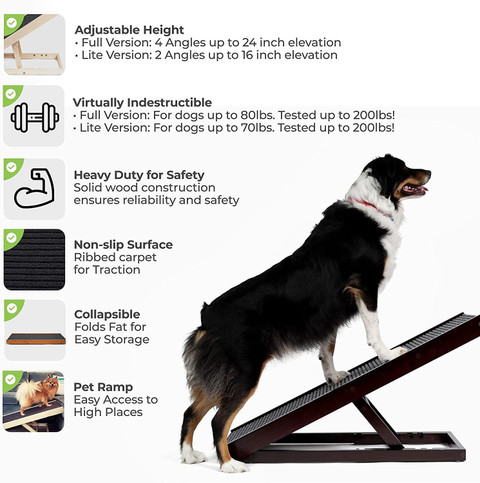 Emily Pets Wooden Adjustable Pet Ramp Folding Portable Dog Cat