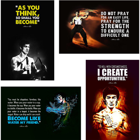 Bruce Lee Motivational Wall Posters and Inspirational Quotes for Office,  Home and gym, (Martial arts, Sport Poster), Pack of 04 (18 inch X 12 inch) 
