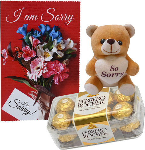 Saugat Traders Sorry Card With Chocolate Teddy -Gift for