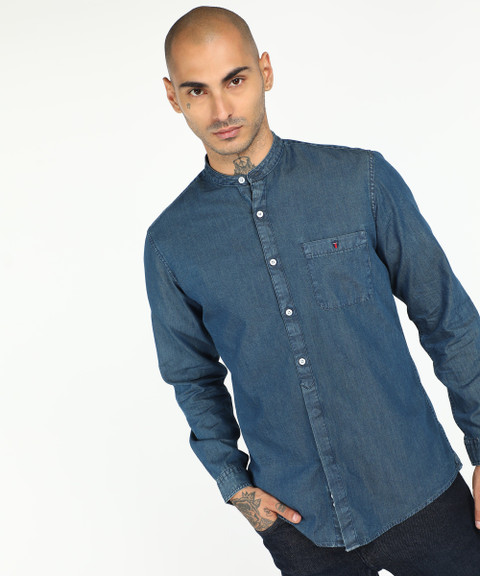 Louis Philippe Jeans Men Solid Casual Blue Shirt Buy Louis