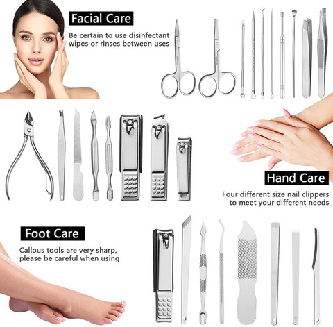 Rsentera 15 in Stainless Steel Manicure Pedicure Kit For Hand