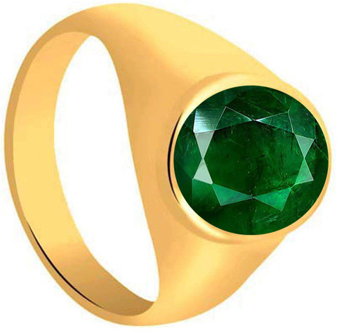 BWM GEMS Certitone Original Ratti Natural Emerald Stone (Panna Stone)  Panchdhatu Alloy Emerald Gold Plated Ring