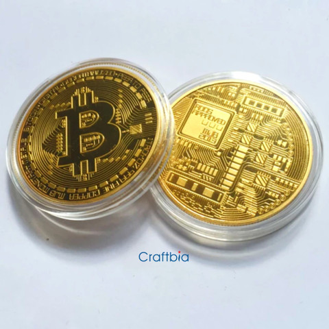 Craftbia Bitcoin Coin Made of Real Metal Gold Plated Coin with