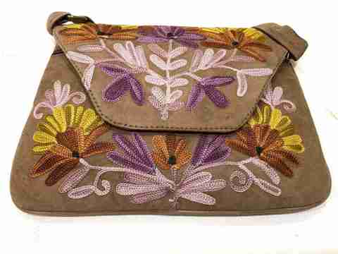 DEEGLO Brown Sling Bag Kashmiri Embroidery Pure Leather pocket Adjustable  Strap