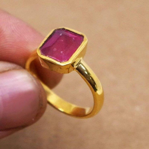 KUNDLI GEMS Kundli Gems Ruby Stone Ring Adjustable Ring for Women