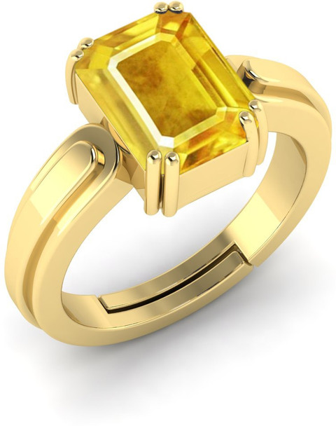 Pranjal Gems Original Ratti Pukhraj Yellow Sapphire Gemstone Ring  With Lab Certificate Brass Sapphire Ring