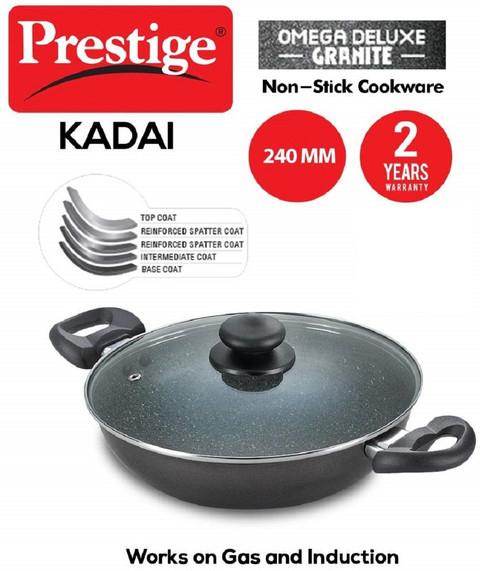 Prestige Omega Deluxe granite Kadhai 24 cm diameter with Lid L capacity