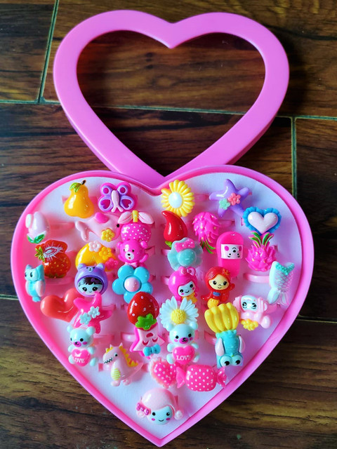 DIVINE 36 pair of finger rings for Kids Girls pink heart shape Multi  color Plastic Ring